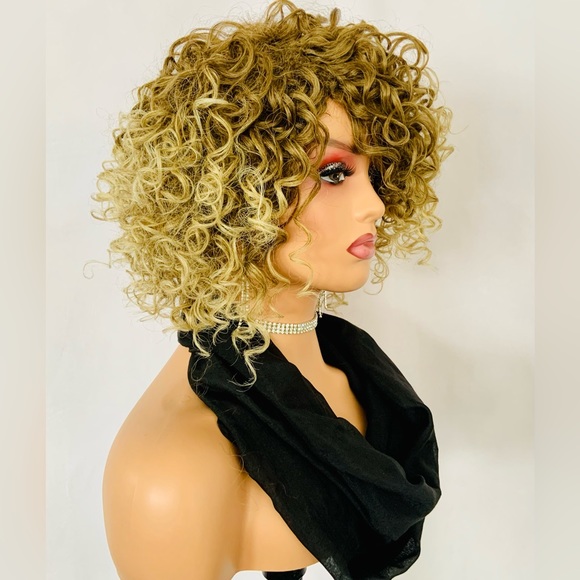 Gorgeous Curly Honey Brown & Blonde Color Premium Fiber “Put On & Go” Wig - Picture 2 of 5